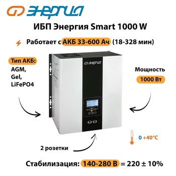 ИБП Энергия Smart 1000W - ИБП и АКБ - Энергия ИБП Smart - . Магазин оборудования для автономного и резервного электропитания Ekosolar.ru в Каменск-уральском