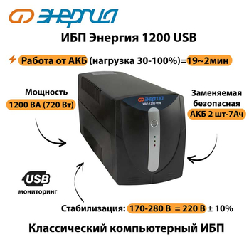 Энергия ИБП 1200 USB - ИБП и АКБ - ИБП для компьютера - . Магазин оборудования для автономного и резервного электропитания Ekosolar.ru в Каменск-уральском