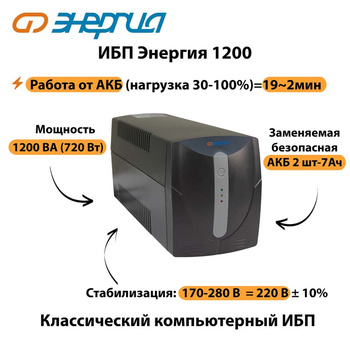 Энергия ИБП 1200 - ИБП и АКБ - ИБП для компьютера - . Магазин оборудования для автономного и резервного электропитания Ekosolar.ru в Каменск-уральском