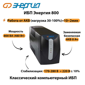 Энергия ИБП 800 - ИБП и АКБ - ИБП для компьютера - . Магазин оборудования для автономного и резервного электропитания Ekosolar.ru в Каменск-уральском